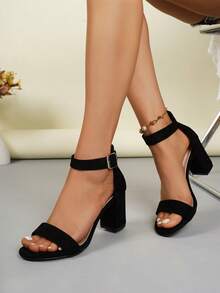 Girl's Daily Commute/Casual Wear Open Toe Chunky Heel Sandals Girl's Casual/Party/Vacation/Commute Summer Black Suede High Heel Sandals Ladies Shoes, Girl's Shoes, Girl's Loafers, School Shoes, Party Shoes, Shoes For Girl, Heels, Christmas Shoes, Black Shoes, Shoes - Black - View 6