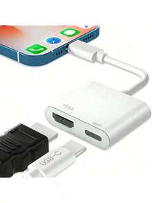 huaxunyuan USB C To HDtv Digital AV Adapter For Phone 16 15,1080P Video & Audio Sync Screen Converter AV Adapter With Charging Port For Phone 16/16 Plus/16 Pro/16 Pro Max/15/15 Plus,S23,XPS 17,Surface Book 3