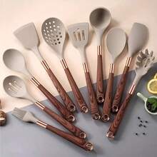 1/7/11/12pcs Silicone Kitchen Utensil Set, Non-Stick & Heat Resistant With Wooden Handle, Chef Cooking Tools & Gadgets Including Spoon, Spatula, Whisk, Tongs, Brush And Holder, Housewarming Gift & Daily Use For Cooking Enthusiasts