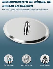 Alta Presión Cabeza De Ducha De Agua De Lluvia, 304 De Acero Inoxidable Ducha De Spray, 12 Inch Regadera Cuadrada,1/2" Conector, Rotación De 361 Grados,Ultra Fino Ahorro De Agua Regaderas Fijas - 12 Pulgadas Redondo - Ver 9