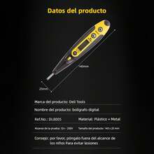 deli Detector de Voltaje Pluma de Prueba de Tensión AC y DC sin Contacto Detector de Pantalla LCD Medidor AC12-250V (amarillo + negro) Con luces (DL8005) - DL8005 - Ver 3