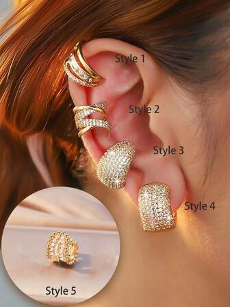 1pc Luxury Geometric Rhinestone Encrusted Earrings, Layered Wear For Young Adults, Party & Everyday, Autumn