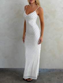 Summer Dress For Women Y2k Polka Dot Bodycon Dress Deep V Neck Sleeveless Backless Spaghetti-Strap Sundress, White Long Dress, Valentine's Day Dress, Beach Vacation, Semi Formal Women Dress - 白色 - 查看 2