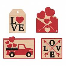 Bandeja Escalonada Con Temática De San Valentín, Adorno De Madera En Forma De Corazón, Decoración De Escritorio Romántica Con Temática Amorosa En Forma De Corazón, Adorno Para Bandeja - Rojo - Ver 8