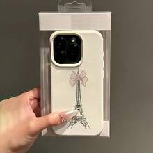 Phone case: White Bow Pattern Eiffel Tower Full-Coverage TPU Shockproof Phone Case, Compatible with iPhone 17/16e/16/15/14/13/12/11 /Pro/Max/Air/X/XR/XS Max/8/7 Plus, Anti-Drop Matte Back Cover, Smartphone Protective Case, Daily Use Case, Fashion - Estilo 1 (1 pieza) - Ver 5