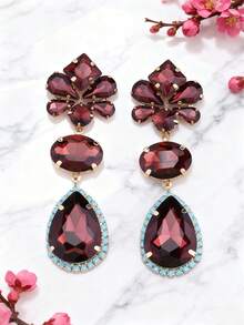sehuoran 1 Pair Handmade Copper Alloy Welded Geometric Shape Teardrop Glass Crystal Dangle Earrings For Women