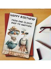 1pc Unique Bird Birthday Card, With "HAPPY BIRTHDAY FROM ONE CLASSY BIRD TO ANOTHER", Two Stylish Bird Designs, Suitable For Expressing Friendship Birthday Gifts, High-Quality Greeting Cards With Envelopes - Multicolor - View 5