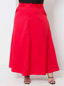 Plus Size Tailored Flared Skirt - Red - View 4