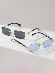 1副男士2025经典时尚无框奢华眼镜，休闲复古风格，适合拍照、驾驶、旅行、海滩、日常生活等场合。 - 金色 - 查看 8