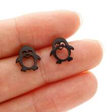 1 Pasang Anting Tusuk Wanita Bergaya dari Baja Antikarat Bentuk Penguin, Anting Tusuk Wanita yang Lucu - GED380 - View 6