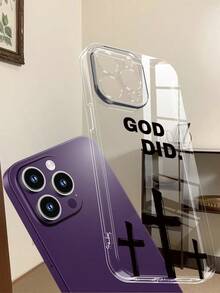 Funda de Silicona TPU para iPhone (X/XS/11/12/13/14/15/16/17) y , Estilo Religioso con Cruz y Letras "GOD DID", Protectora Ligera, Diseño Moda para Mujer/Hombre, Ideal para Uso Di - transparente - Ver 6