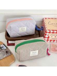 1pc 4-Color Plaid Cosmetic Bag, Portable Makeup And Toiletry Storage Pouch - Multicolor - View 6