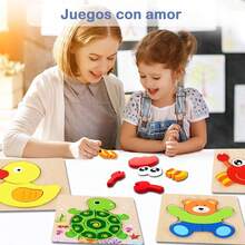 Juguetes de Rompecabezas Montessori, 6 Piezas Animales o Vehículos de Dibujos Animados Diferentes Rompecabezas para Niños, Regalo Rompecabezas para Niños y Niñas Regalos Navidad (Animal) - Frutas+Verduras C - Ver 5