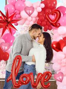 92 Stück/Set Valentinstag Liebe Kranz Bogen Ballon Set, beinhaltet verbundene Liebe & Cut Out Herz & rote Explosions Stern Ballons & rote, rosa, fuchsia Ballons, geeignet für Damen Geburtstag, Valentinstag Party Dekoration, Hochzeit, Verlobung, Jahrestags Party, Singles Spa Party, Geburtstags Ballon Dekoration, perfekte Valentinstag Party Dekoration - Verschiedenfarbig - Übersicht 5