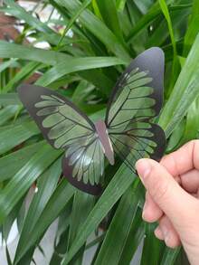 A Set Of 12 Black Transparent 3D Butterflies,Black Butterfly Wall Sticker Decal 3D Metallic Art Butterfly Mural Decoration DIY Flying Stickers For Kids Bedroom Home Party Cake Nursery Classroom Offices Decor (Black) - Black - View 2