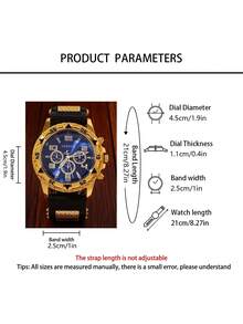 这款4件套男士金蓝撞色腕表套装是男士礼品和配饰的绝佳选择。采用金蓝撞色设计，搭配铆钉表盘，适合各种场合：商务通勤时，搭配西装可提升专业精致感，打破职场着装的单调；
