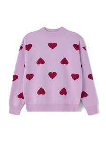 Valentines Day Women Sweaters Outfits Heart Graphic Sweatshirt  Clothes Long Sleeve Pullover Tops Knitwear Fall Spring Outfit - 紫色 - 查看 8