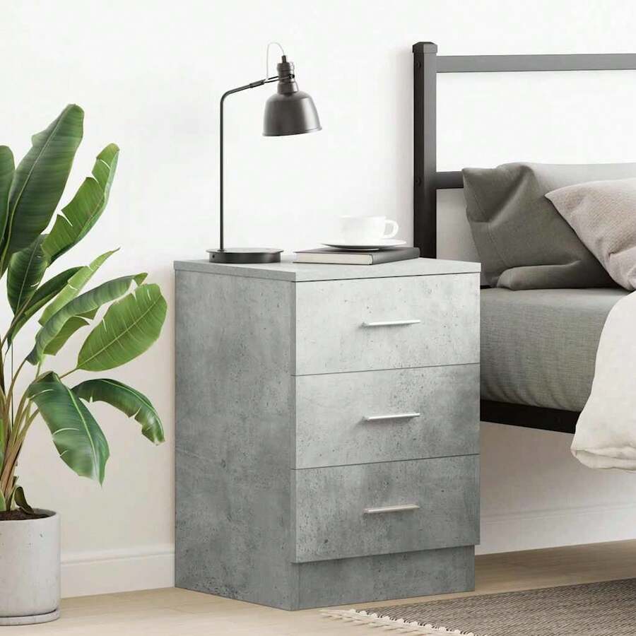 Comodino vidaXL, grigio cemento, 38 x 35 x 56 cm, in materiale composito di legno. - nero - Visualizzare 1