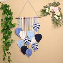 1pc Bohemian Handmade Woven Leaf Tapestry, Room Decor Hanging Wall Art With Tassels, Photo Display For Bedroom - Green - View 19