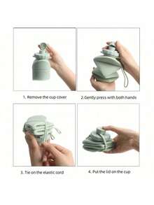 1pc 600ml Silicone Folding Bottle Adult Portable Reusable Plastic Cups Outdoor Travel Gym Water Bottle Motivational Drinking Bottle - Hồng - Xem 2