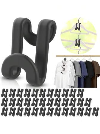 10/1pc Space Saving Hanger Hooks, Black Clothes Hanger Connector Hooks, Heavy Duty Hanger Hooks Space Saver, Multi-Layer Suspending Clothes Hanger Hooks, Stacked Plastic Wardrobe Coat Storage Racks, Premium College Dorm Room Essentials, Good Closet Organizers And Storage For Various Types Of Hangers