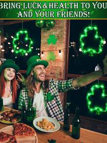 2个/1个圣帕特里克节装饰窗灯，11个LED四叶草窗灯，带吸盘，电池供电，四叶草装饰，适用于窗户、墙壁、卧室、室内和室外（经典款式） - 彩色 - 查看 5