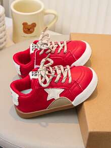 Kids Retro Star Sneakers, New Spring/Autumn Children Sports Shoes, Girls White Shoes, Boys Dirty Shoes, Toddler Canvas Shoes - Red - View 5