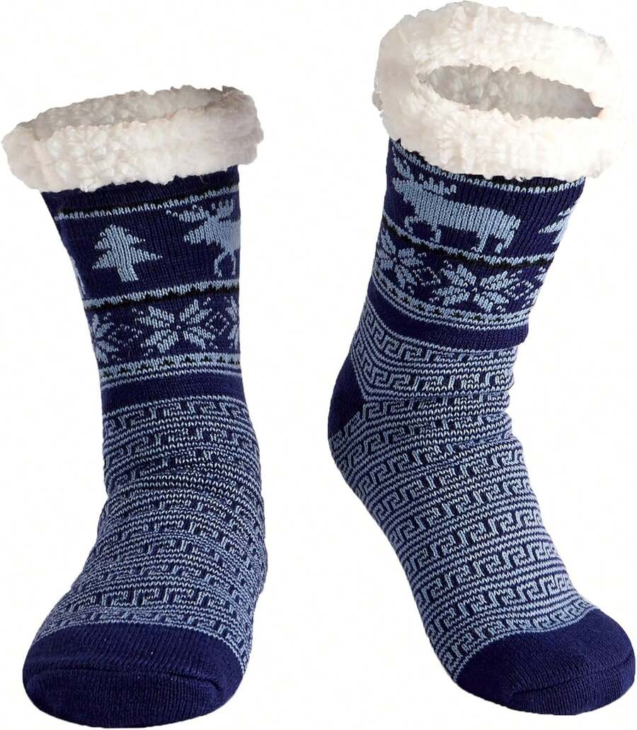 TendenciaBSTcentelha Calcetines para hombre con forro polar cálido, suela antideslizante, calcetines de Navidad para inviernoCalidad premium - Rombo a - Ver 1