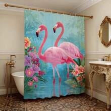 1 set perdea de duș visătoare, fundal cu flamingo, unicorn, lebădă, trandafir, auroră, decor pentru baie, cârlige reglabile, instalare ușoară, material amestecat, stil confortabil, design visător, accesorii pentru perdea de duș pentru baie, material poliester, cu cârlige - Multicolor - Vizualizare 2