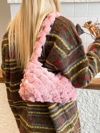 Women's Handbag, Fashionable Plush Shoulder Bag For Ladies