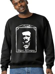 R IP 19th Century Poet Edgar Allan Poe Portrait Slogan T-Shirt Pattern Heavyweight Home Casual Fashion Versatile Commuting Sports Soft Comfortable Fashion Brand Hoodie - Black - View 2