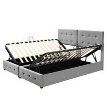 180x200 cm gepolstertes Bett, Hydraulisches Stauraumbett, Hochbett, multifunktionales Doppelbett, samtweicher Veloursstoff, Grau - Schwarz - Übersicht 2