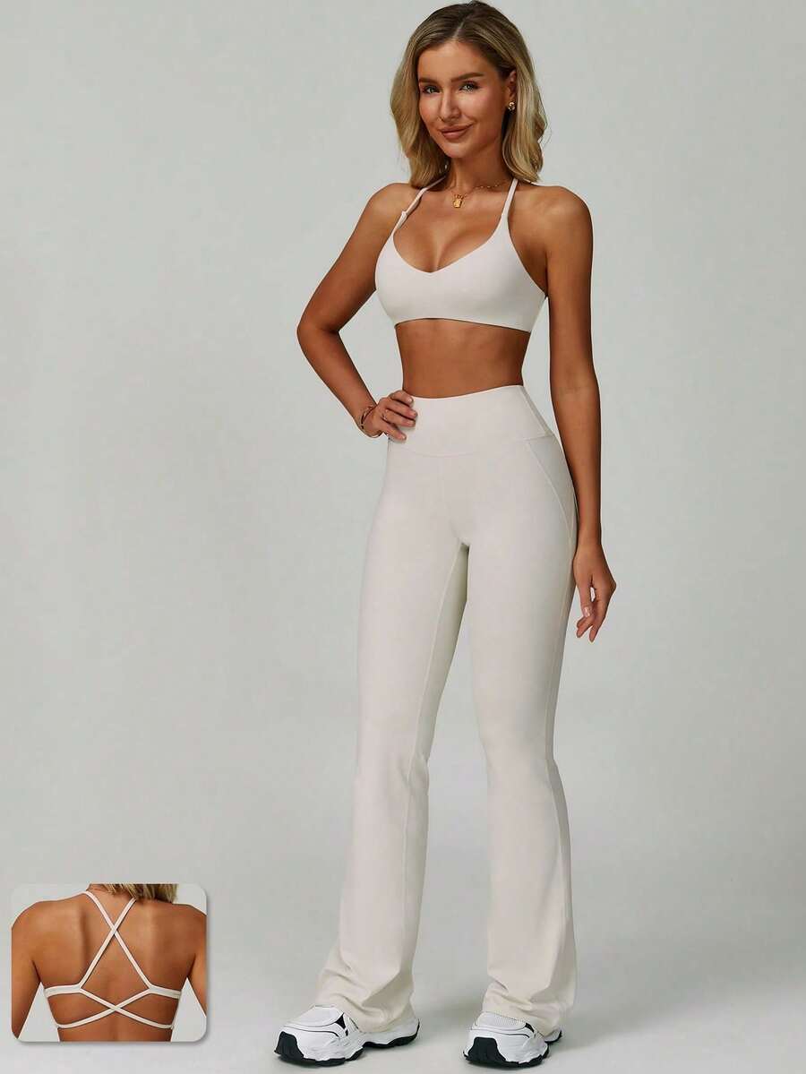 MASKERT "2-Piece Set" Women's Set,Yoga Exercise Suit Vest Set Tight Running Exercise Suit Fitness Suit Set Home Leisure Comfortable Skin Friendly - Màu be - Xem 1