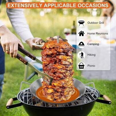 Vertical Al Pastor Grill Skewer | Commercial-Grade Stainless Steel Rotisserie | Includes 3 Interchangeable Sticks For Most Ovens & Grills | Portable Indoor/Outdoor Cooking For BBQ, Camping, Picnic & Family Festival Gathering