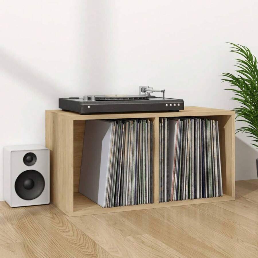 Caixa para guardar discos de vinil vidaXL, Carvalho Sonoma, 71x34x36 cm - Castanho - Ver 1