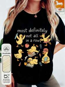 Trenfashion Women's Oversized Short Sleeve Graphic Tee With 'Most Definitely Not All In A Row' Funny Duck Doodle Print, Teacher Life Humorous - 黑色 - 查看 10