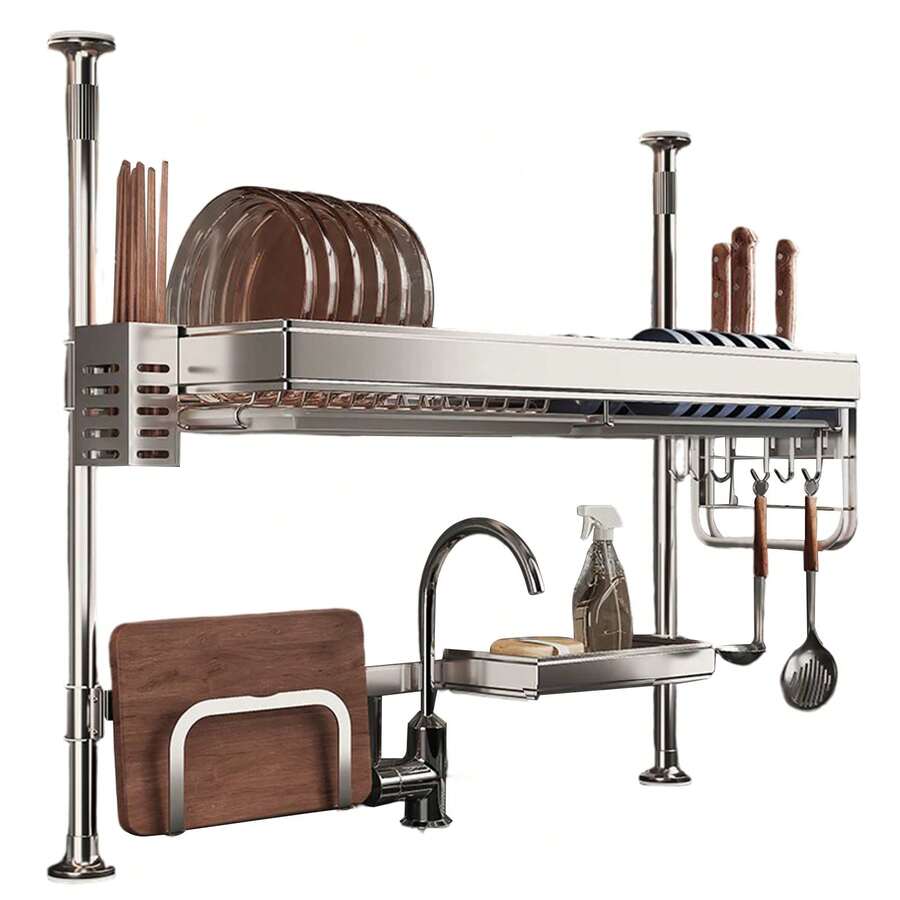 Over The Sink Dish Drying Rack - Adjustable Height Kitchen Counter Dish Rack Organizer - Grey - View 1