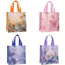 20个优雅花卉植物图案手提袋 - 无纺布涤纶派对礼品袋，尺寸为9x8.46x4.33英寸，适用于婚礼、生日等场合 - 彩色 - 查看 4