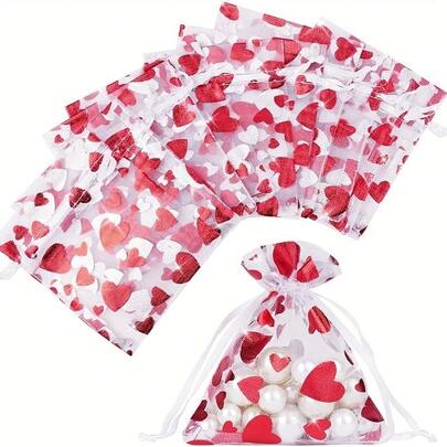 Hjärtformad presentpåse i nät med dragsko - Perfekt för smycken, kosmetika och alla hjärtans dag-presenter - Bästa valet till jul