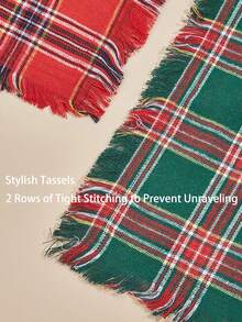 Plaid & Striped Pet Bandana With Tassels - Triangle Scarf For Dogs & Cats | Drool Bib - Multicolor - View 4