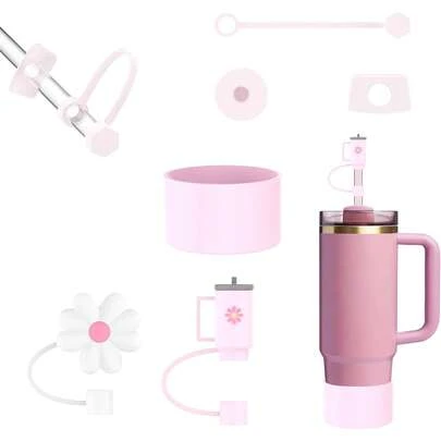 EstiloGeeRic 9 Pieza Juego De Accesorios Para  Con TapóN De Pajita De Silicona Reutilizable Para Botella De Agua Pajitas 10Mm Vasos  Cup De 40 Oz Y 30 Oz (No Incluye Tazas)VersióN Mejorada