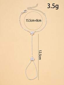 1pc Lotus Flower Finger Chain, Minimalist Elegant Bohemian Style Crystal Hand Chain Bracelet, Bridal Jewelry - Leaf - View 2