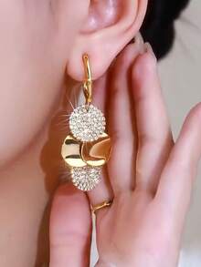 1 Cặp bông tai hợp kim đồng tua rua thiết kế hình học sang trọng, thanh lịch, cao cấp, đính đá Rhinestone hoàn toàn, thích hợp cho trang phục hàng ngày, dạ hội, tiệc tùng, lễ hội của phụ nữ - Vàng - Xem 6