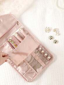 可折叠首饰收纳盒，旅行首饰收纳盒，实用旅行首饰收纳包，可折叠首饰卷，适用于旅行收纳戒指、项链、耳环等首饰，可作化妆包、防水旅行首饰袋、便携式首饰收纳盒，必备旅行配件，返校季必备 - 彩色 - 查看 4