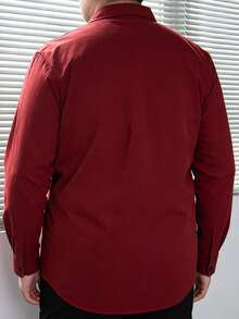 Men's Plus Size Solid Red Shirt, New Classic Long Sleeve Shirt, Elegant Shirt Top For Autumn - Red - View 4