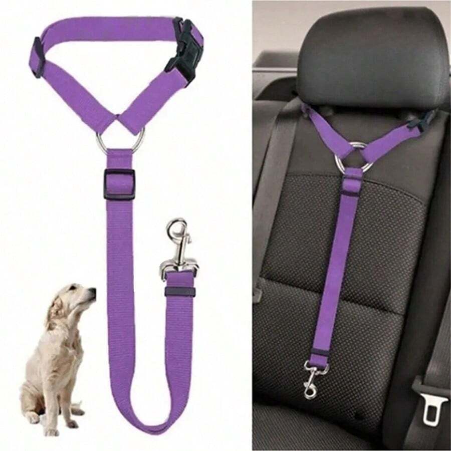 1pc Multi-Functional Pet Car Safety Belt And Leash, Travel, Adjustable Dog Safety Harness Collar Pet Accessory - one-size - View 1