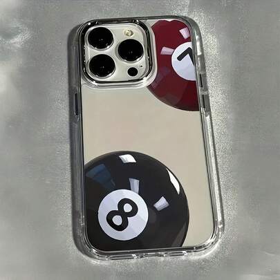 1pc Minimalist Transparent Metal Button Black Digit Billiard 8 English Letter Pattern Phone Case, Compatible With IPhone 16 Pro Max, 17/16/15/14 Plus, 13/12/11, Air