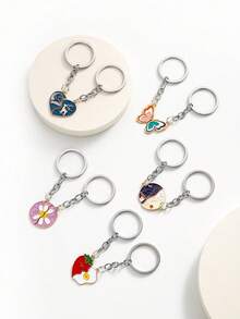 Nuevos llaveros de pareja de mariposa, ballena y ciervo, los talla grande vendidos para el Día de San Valentín. Llaveros de pareja de aleación con flores, tomates y huevos, en blanco y negro para el día y la noche, adecuados para uso diario, regalos para amigos, regalos del Día de San Valentín - Multicolor - Ver 9