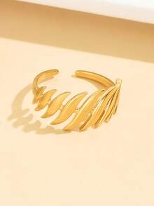 1 pieza Anillo de cadena de perlas huecas elegante y vintage, anillo de acero inoxidable con líneas geométricas en capas personalizado, joyería plateada en oro de 18K impermeable para mujeres, adecuado para festivales - geometría - Ver 6