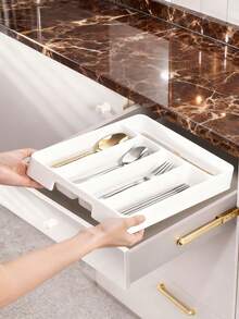 1个扁平餐具收纳盒，厨房抽屉整理盒，银器托盘，厨房及餐厅用具收纳盒套装，厨房收纳配件，厨房整理架，厨房收纳盒，炊具及餐具架，厨房整理架，餐具柜厨房收纳架 - 彩色 - 查看 6